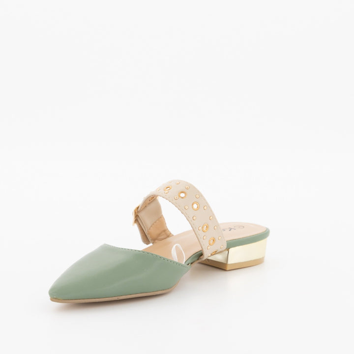 Ladies Pointed Pump On Metal Heel Shoe-Sage