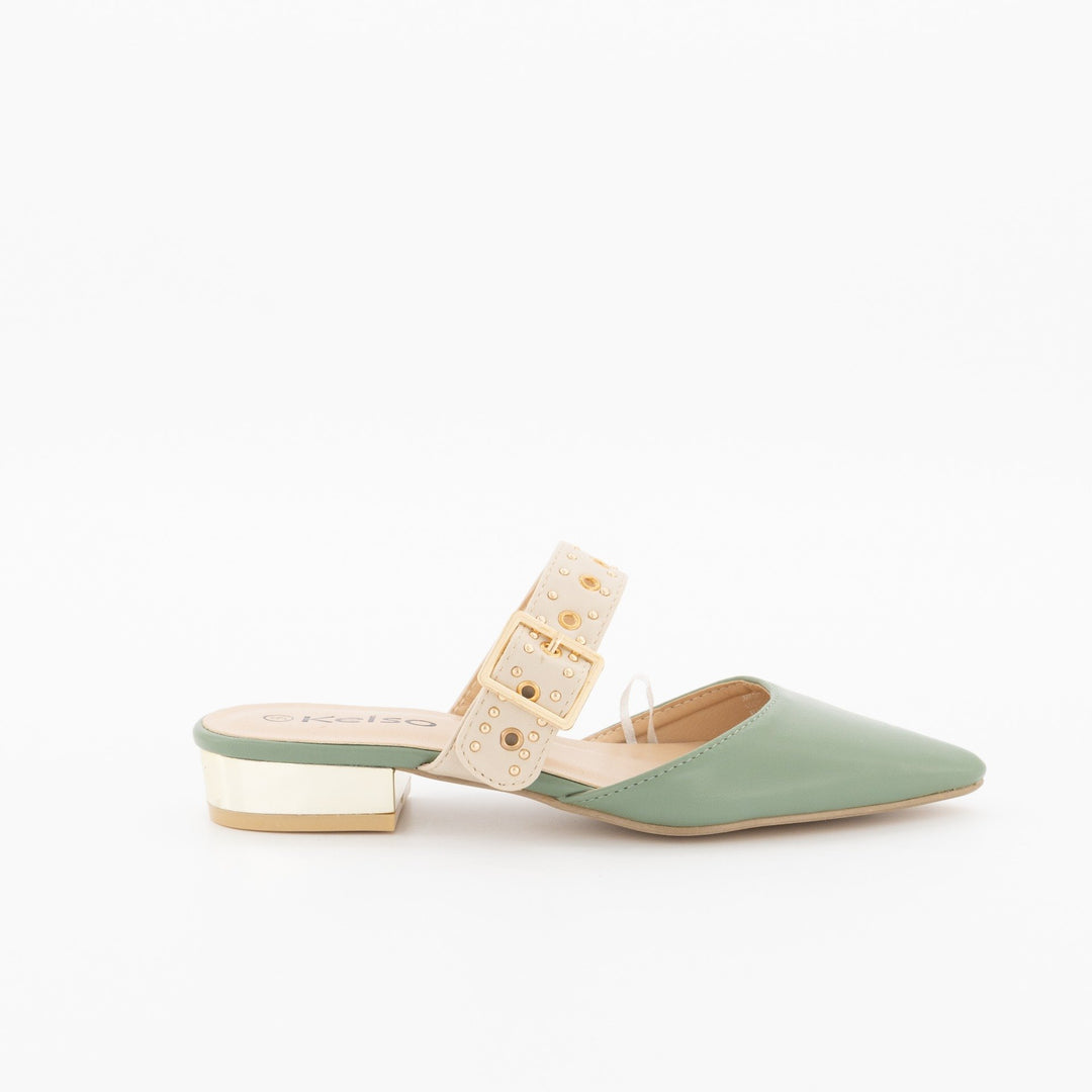 Ladies Pointed Pump On Metal Heel Shoe-Sage