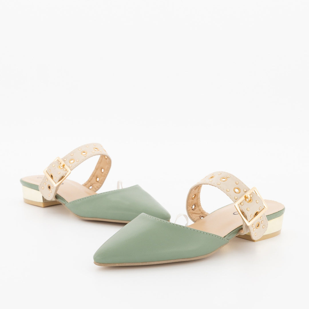 Ladies Pointed Pump On Metal Heel Shoe-Sage