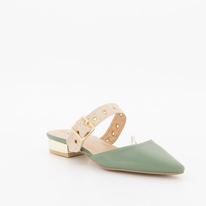 Ladies Pointed Pump On Metal Heel Shoe-Sage