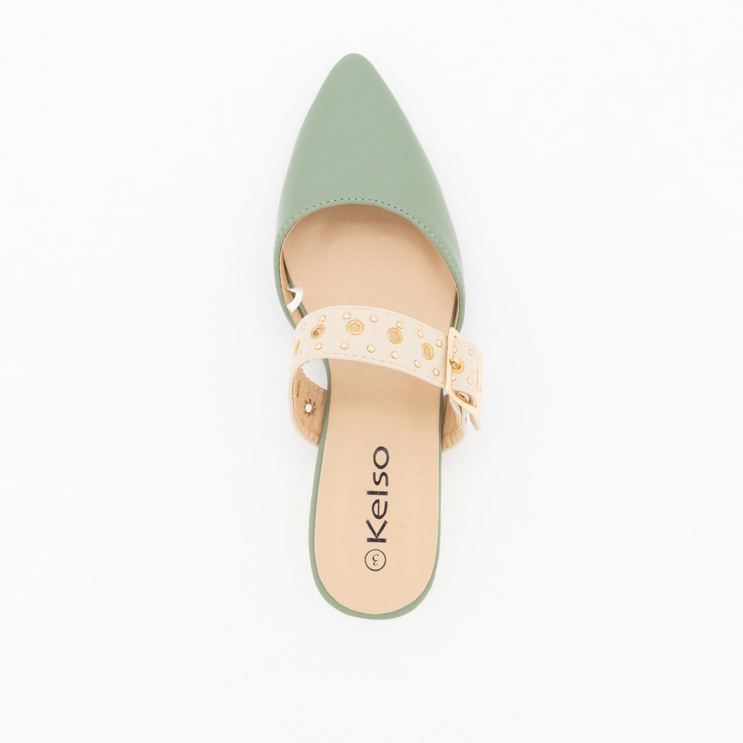 Ladies Pointed Pump On Metal Heel Shoe-Sage