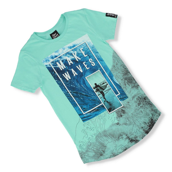 Boys Short Sleeve Beveled Glass Curved Hem Tee - Seafoam