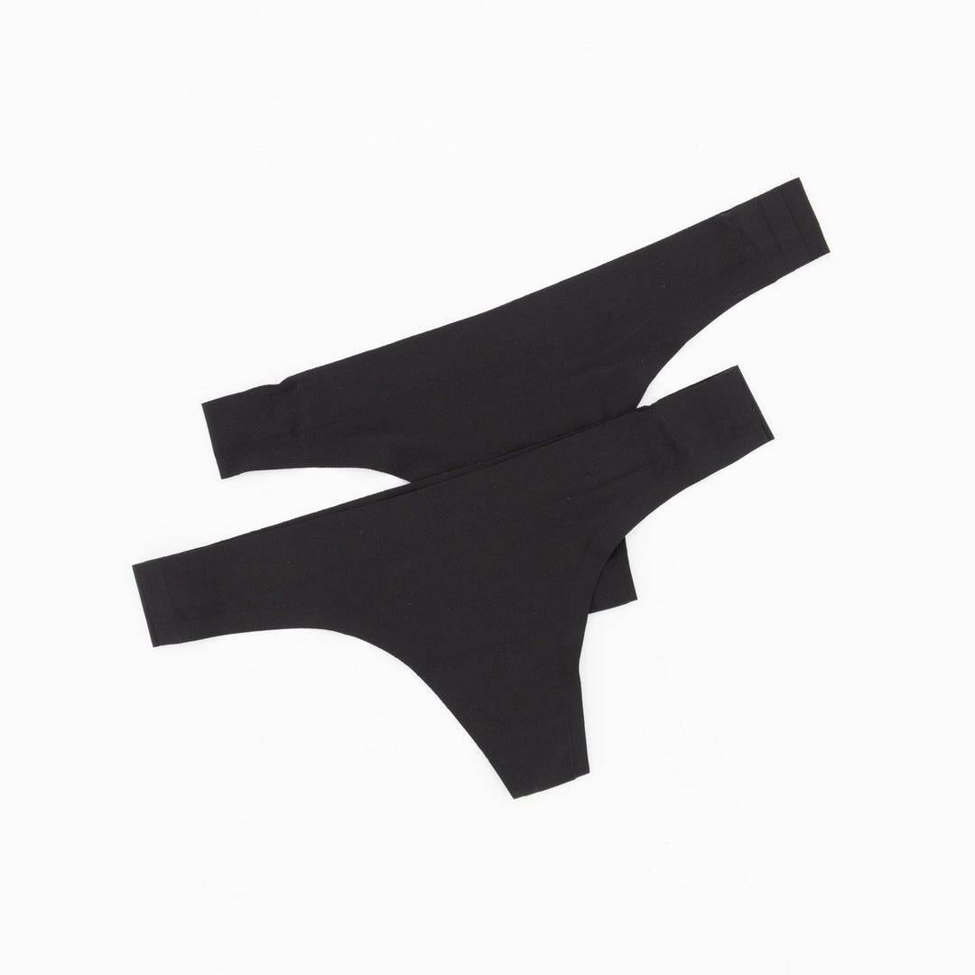 Ladies 2 Pack Laser Cut Thong - Black