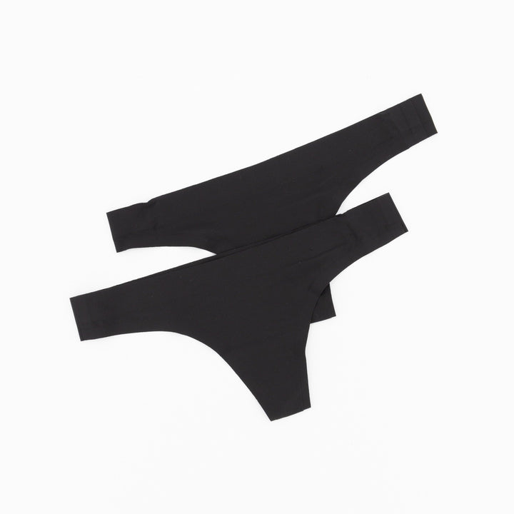 Ladies 2 Pack Laser Cut Thong - Black