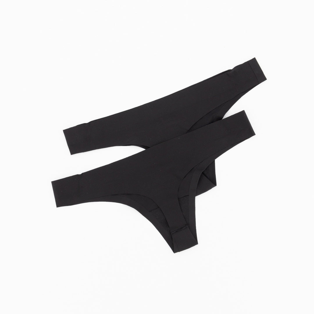 Ladies 2 Pack Laser Cut Thong - Black
