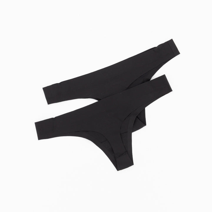 Ladies 2 Pack Laser Cut Thong - Black
