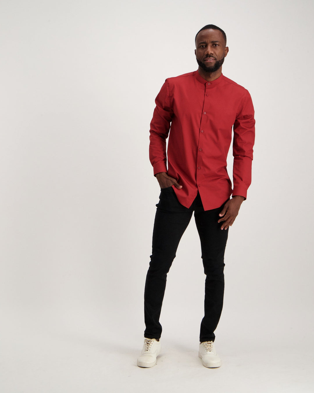 Men's Mandarin Collar Shirt - Rust