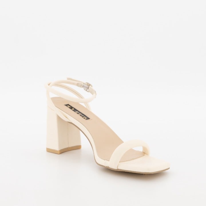 Ladies Puffy Mule High Flare Heel - Sand