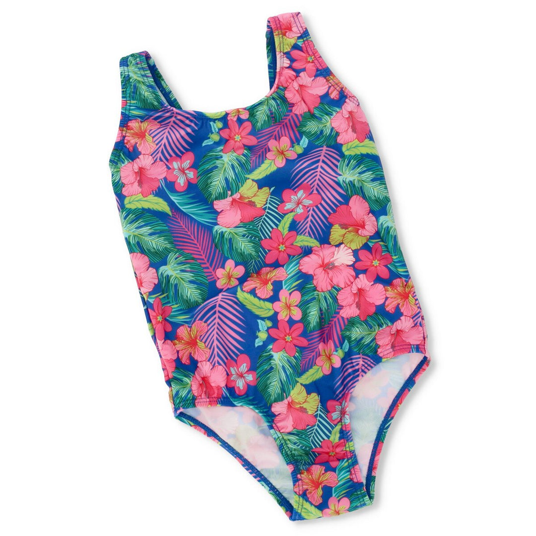 Pre-Girls Foliage Swimsuit - Cobalt