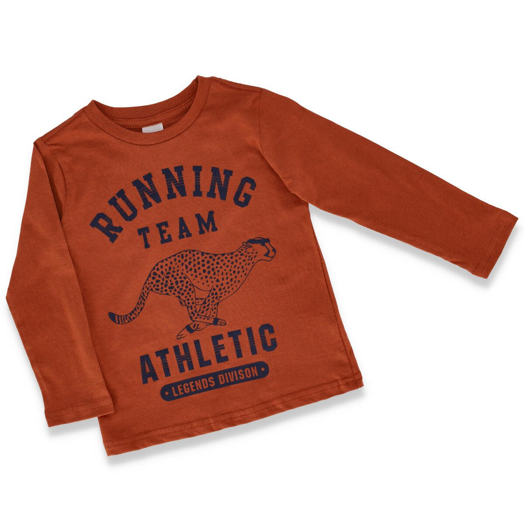 Pre-Boys Long Sleeve Tee Running Team Cheetah - Rust