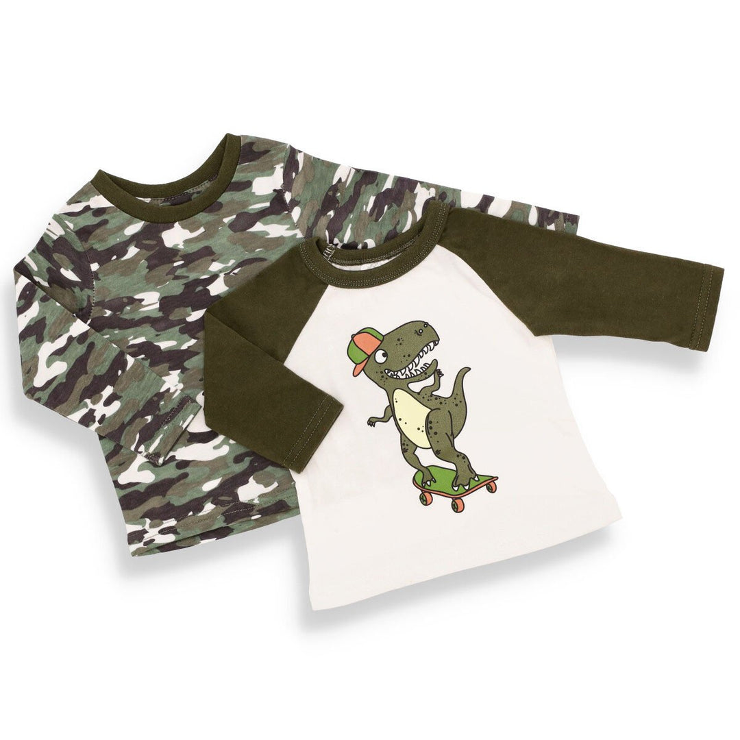 Baby Boys 2 Pack Camo Dino Tee - Olive