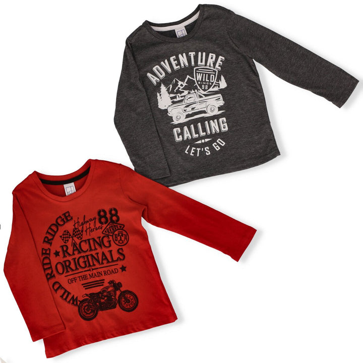 Pre-Boys Long Sleeve 2 Pack Adventure Slogan Top - Charcoal Melange