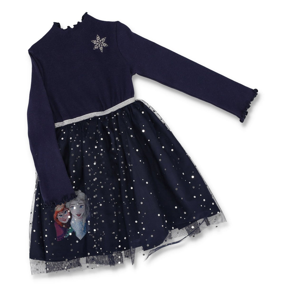 Pre-Girls Frozen Dress With Printed Tulle - Navy
