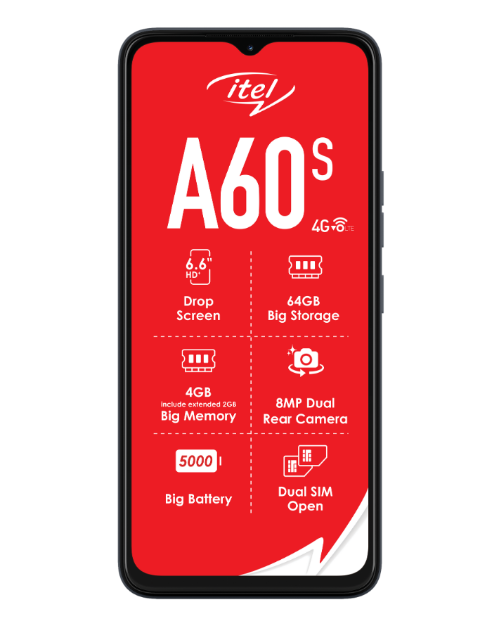 A60S 64GB Dual Sim Black Cellphone