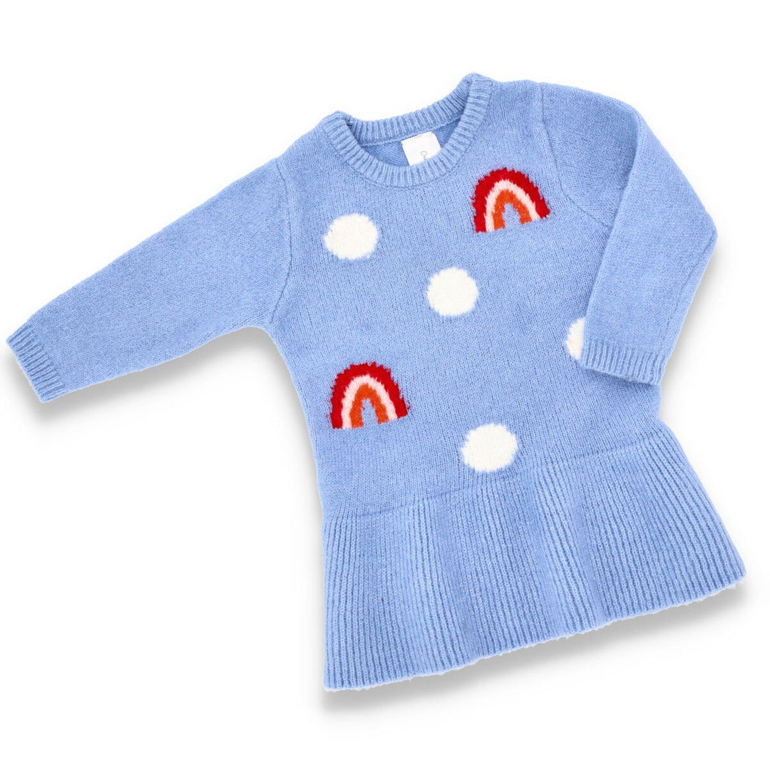 Baby Girls Rainbow Spot Sweater Dress - Blue