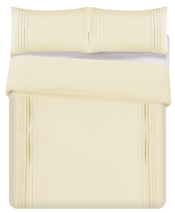Pleated Border Super Soft Duvet Set - Cream