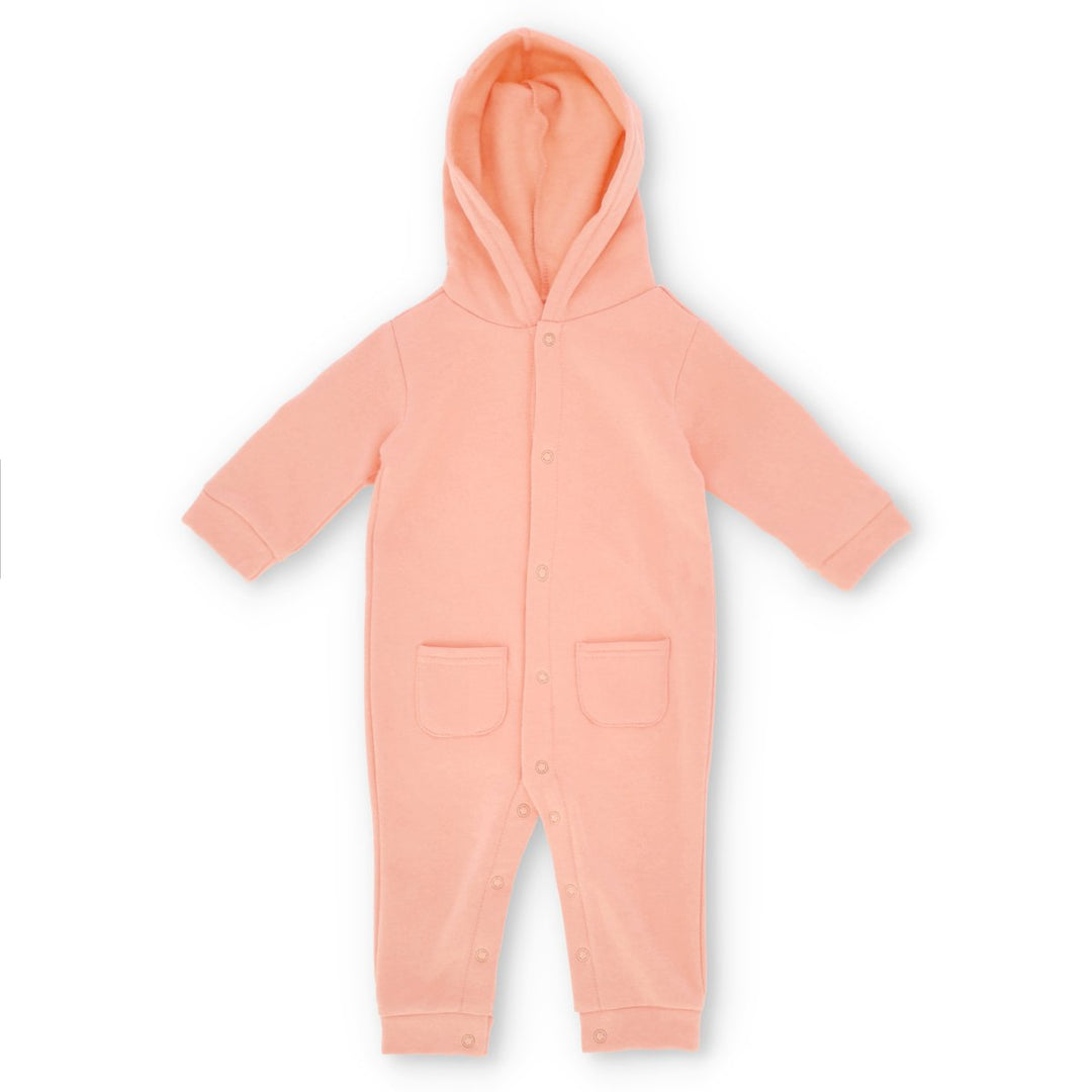 Baby Girls Hooded Fleece Sleepsuit - Mid Pink