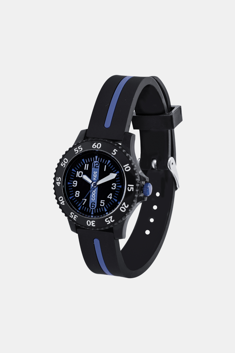 Boys Resin Sporty Top Ring Analogue Watch - Black