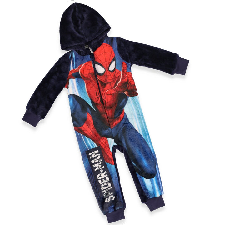 Boys Spiderman Fleece Onesie - Navy/Red