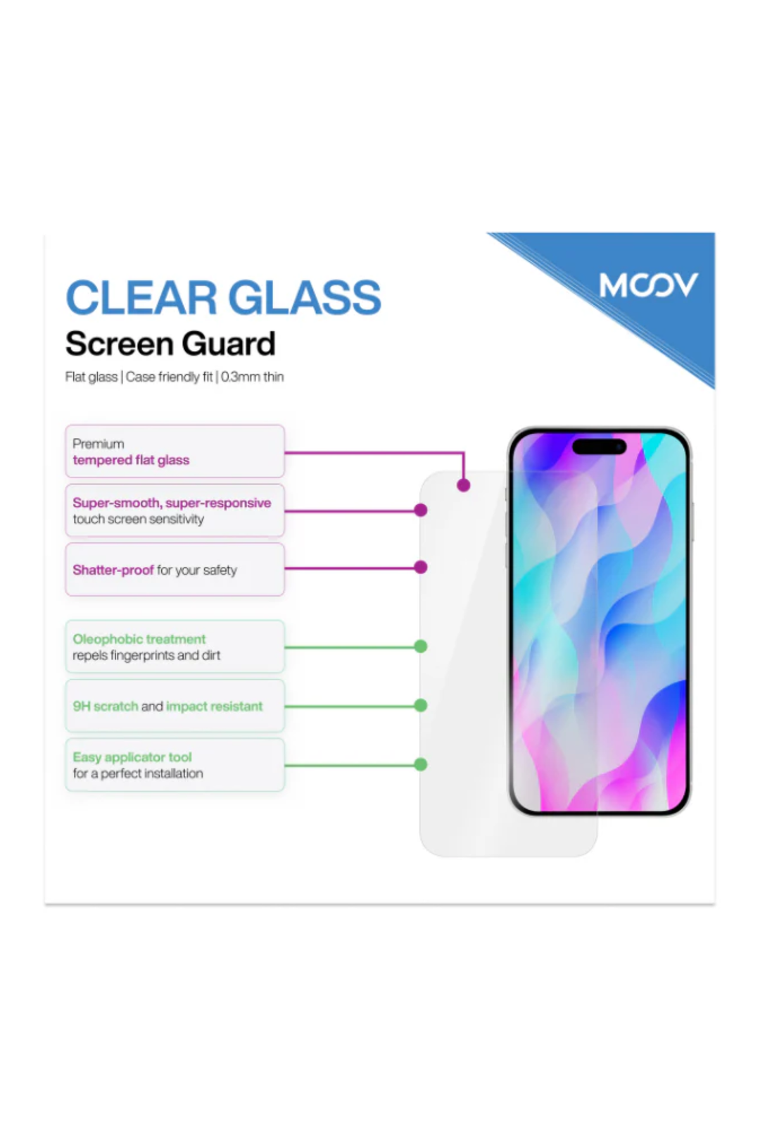 Moov Clear Glass Screen Guard for iPhone 16 Pro