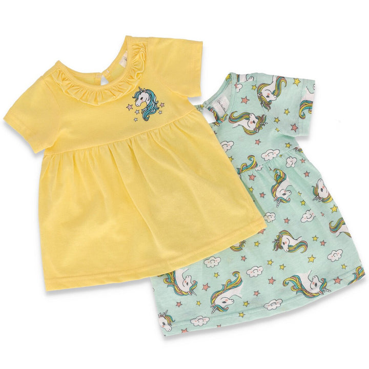 Baby Girls 2 Pack Unicorn Dress - Yellow