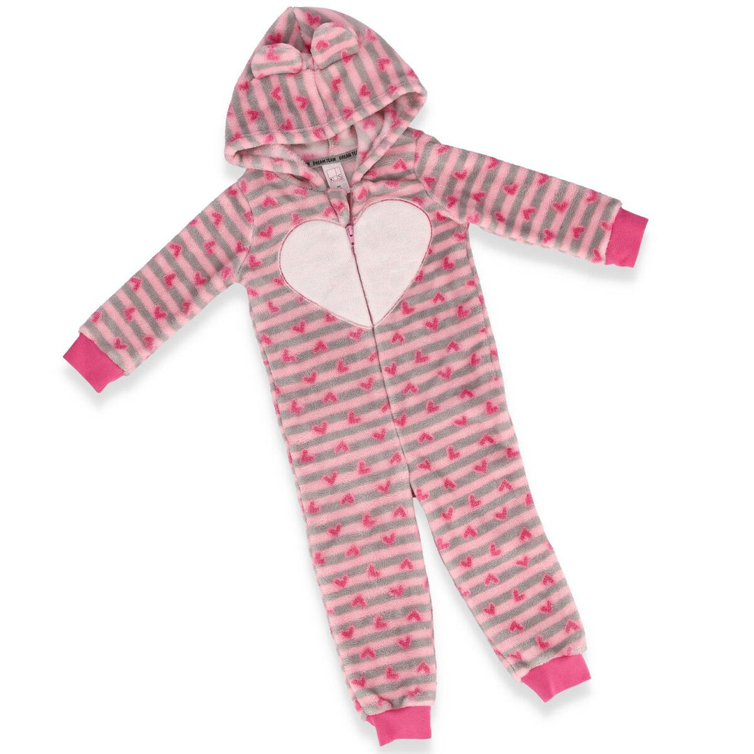 Girls Heart All Over Print Onesie - Pink