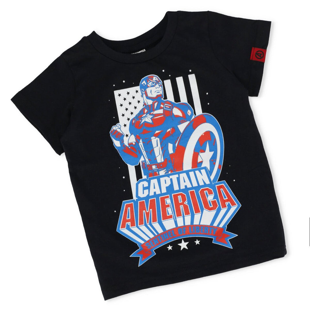 Pre-Boys Short Sleeve Captain America Tee - Black