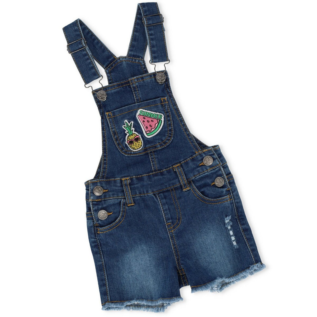 Pre-Girls Mid Blue Dungaree Dress With Embroidery - Denim