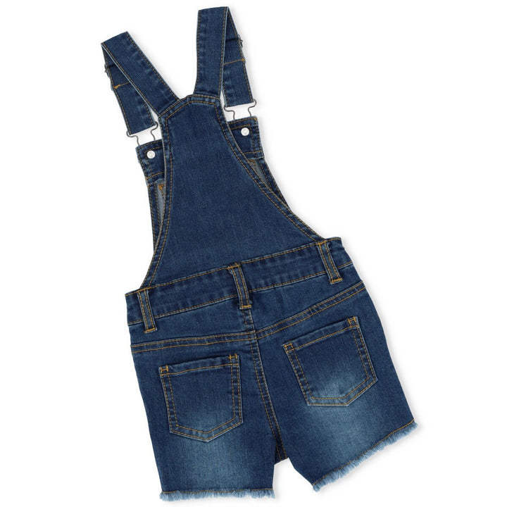 Pre-Girls Mid Blue Dungaree Dress With Embroidery - Denim