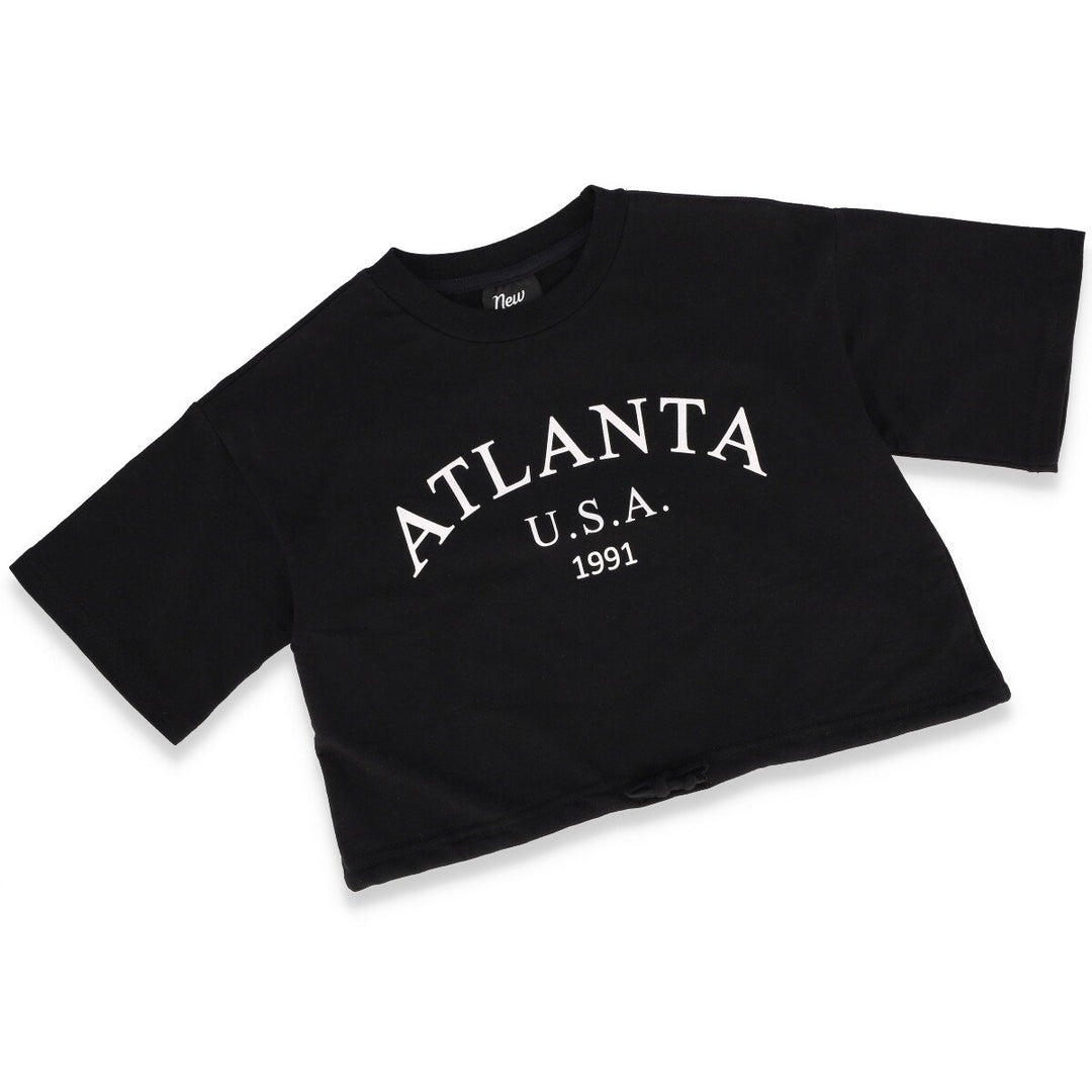 Girls Short Sleeve Fleece Crop Top - Black