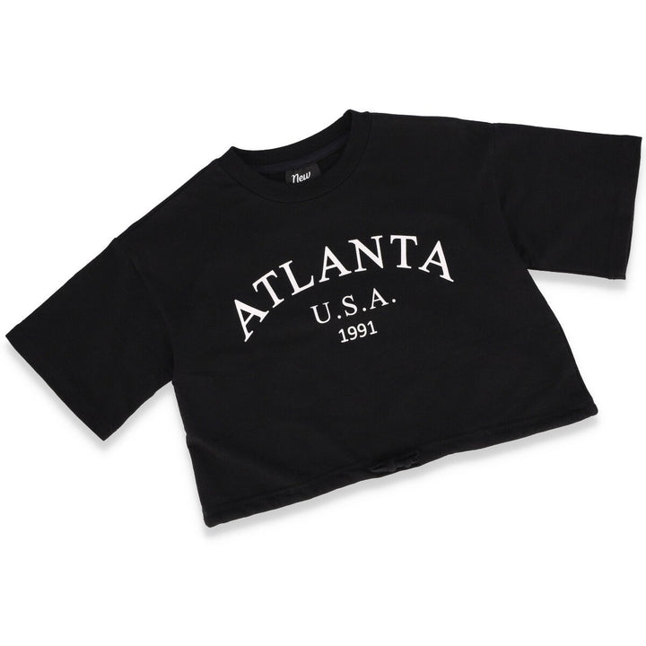 Girls Short Sleeve Fleece Crop Top - Black