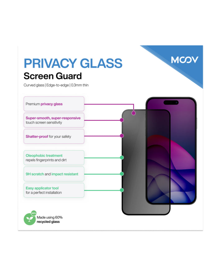 Moov Clear Glass Screen Guard for iPhone 16 Pro Max