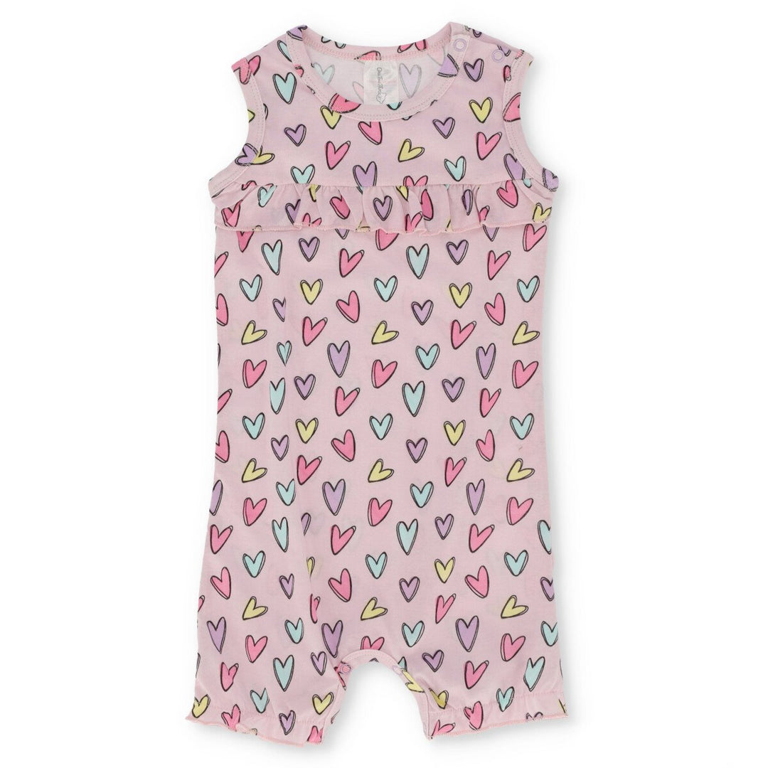 Baby Girls Heart All Over Print Romper - Lilac