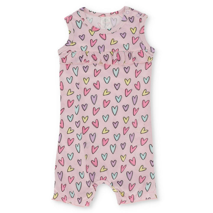 Baby Girls Heart All Over Print Romper - Lilac