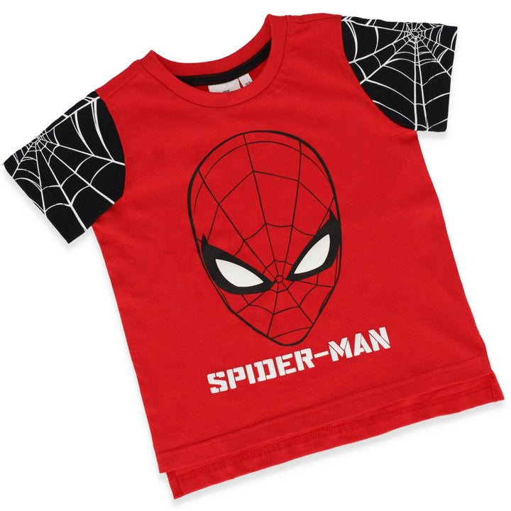 Pre-Boys Spiderman Web Face Tee - Red
