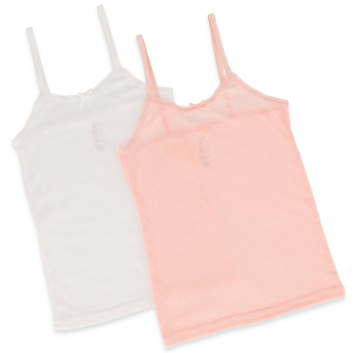 Girls 2 Pack Strappy Vest - White/Pink