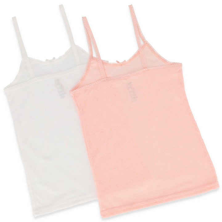 Girls 2 Pack Strappy Vest - White/Pink