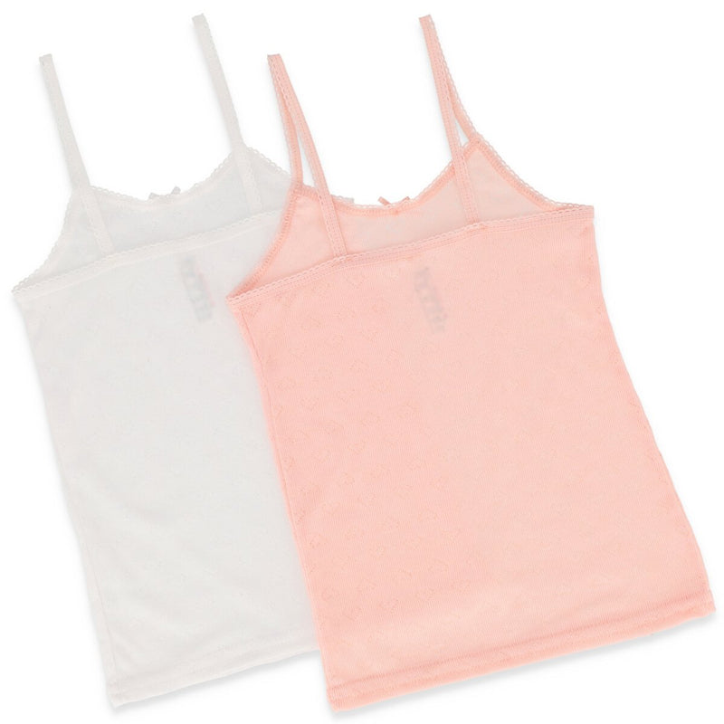 Girls 2 Pack Strappy Vest - White/Pink