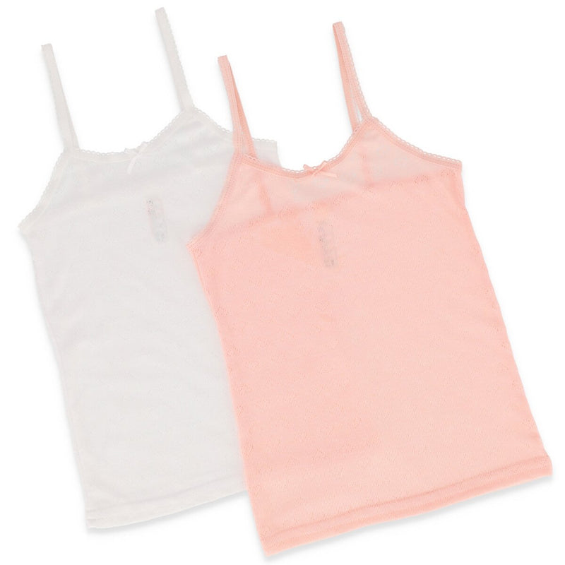 Girls 2 Pack Strappy Vest - White/Pink