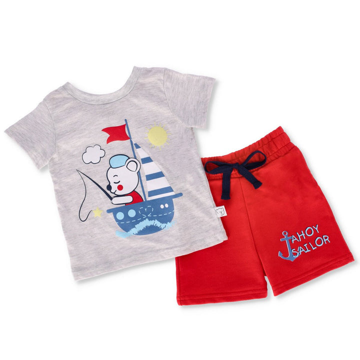 Baby Boys Ahoy Sailor Tee And Fleece Short Set - Red