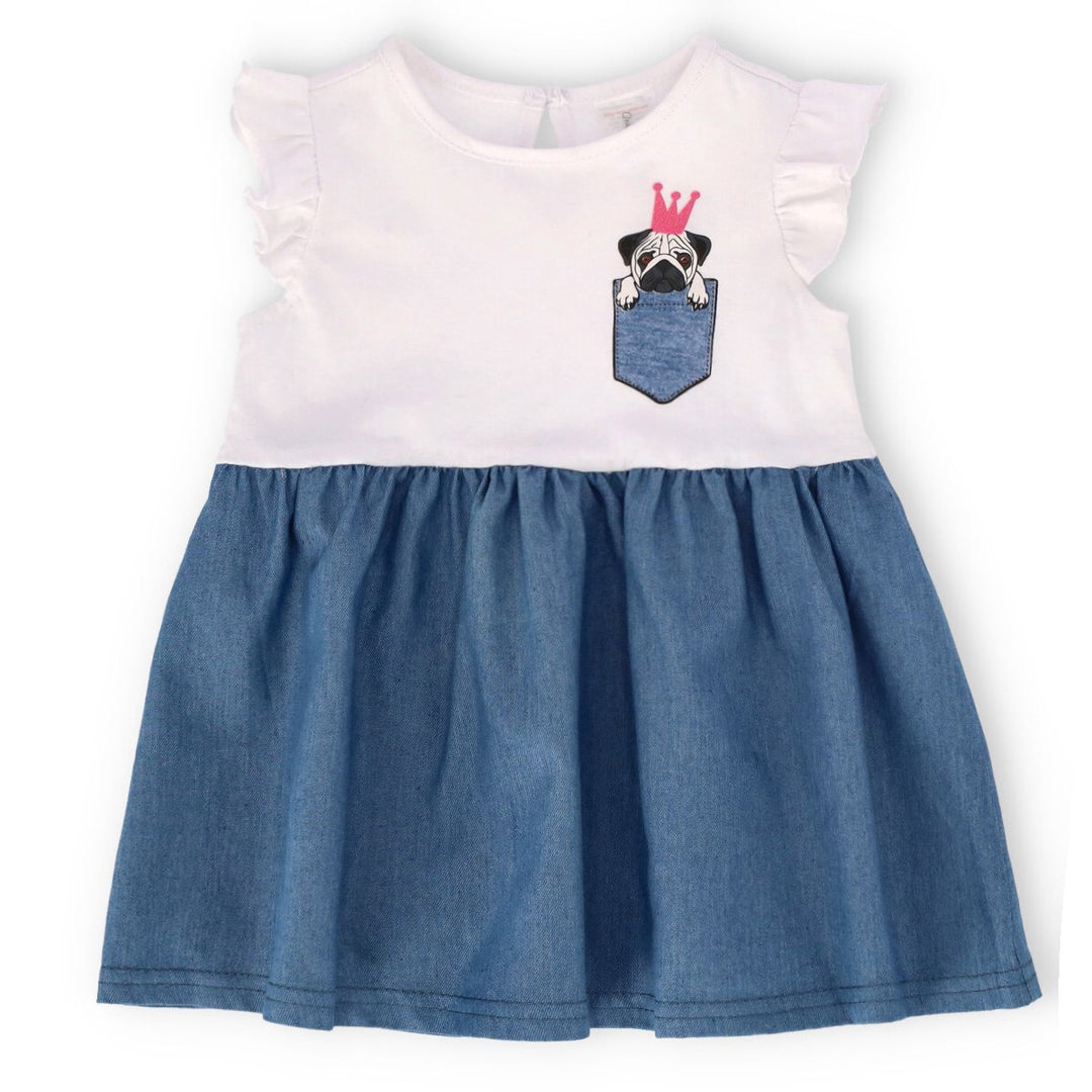 Baby Girls Chambray Pug Combo Dress - Grey