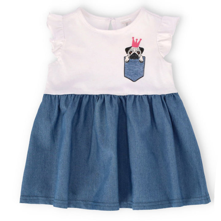 Baby Girls Chambray Pug Combo Dress - Grey
