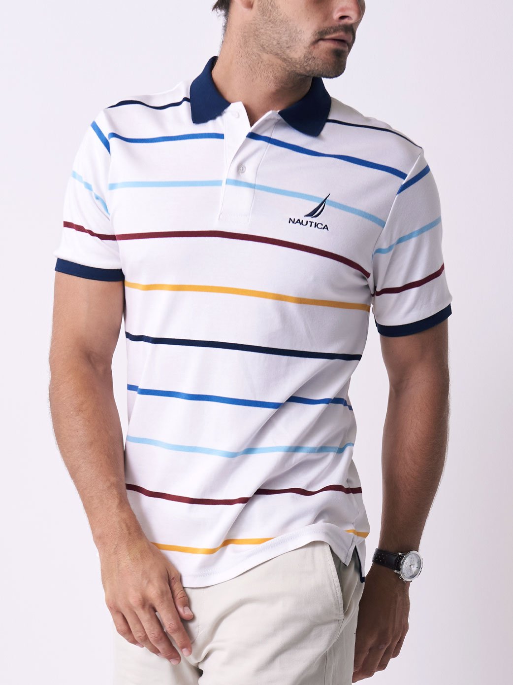 Men's Rainbow Striped Tallin Golfer - White