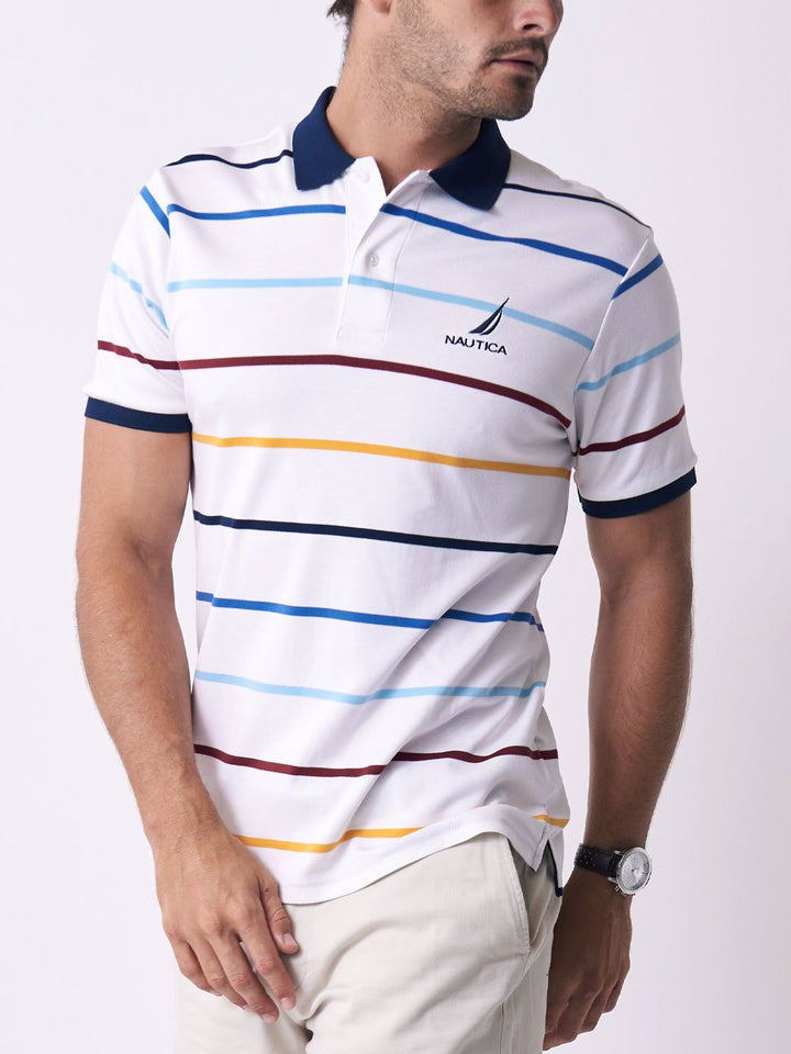 Men's Rainbow Striped Tallin Golfer - White