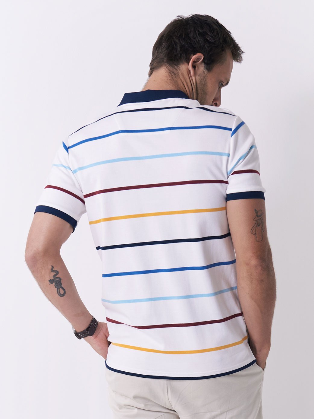 Men's Rainbow Striped Tallin Golfer - White