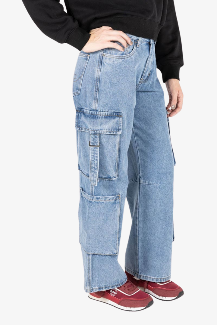 Wideleg Cargo Denim - Light Indigo