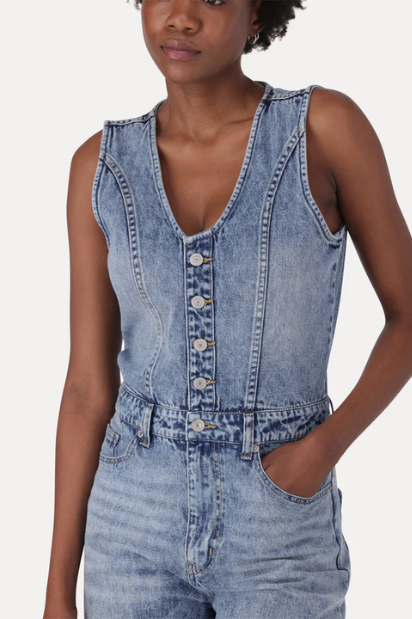 Denim Vest Wide Leg Jumpsuit