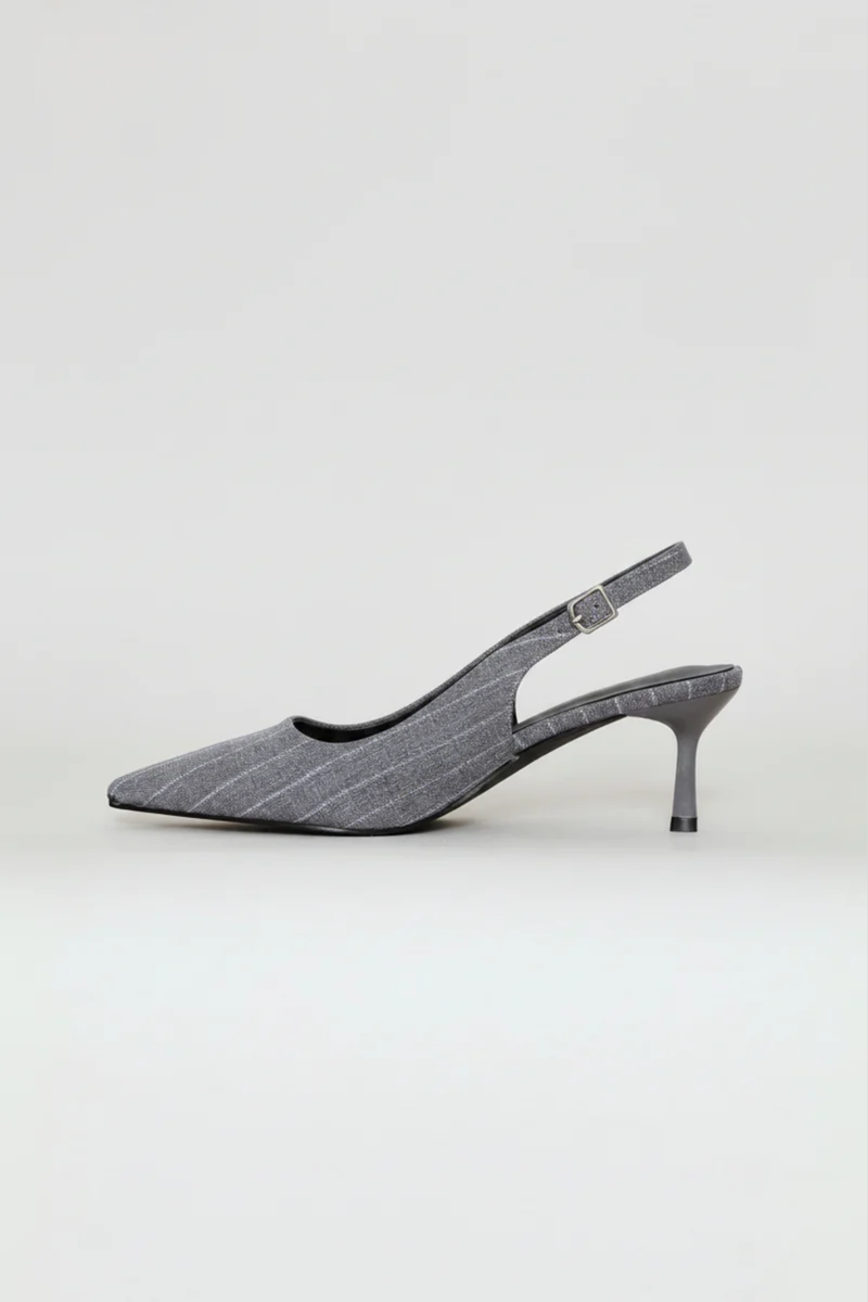 Pin Stripe Square Vamp Slingback Heel - Grey