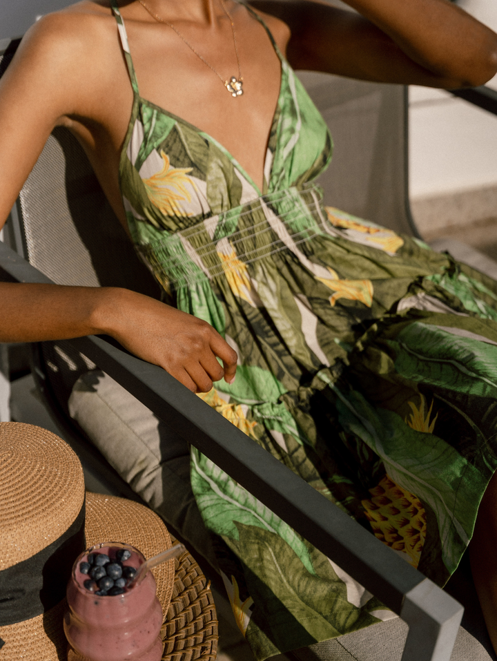 Tropical Smock Babydoll Dress - Green