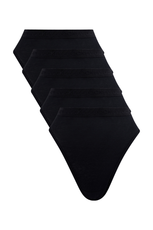 5 Pack Cotton Hi-Cut Panties  - Black